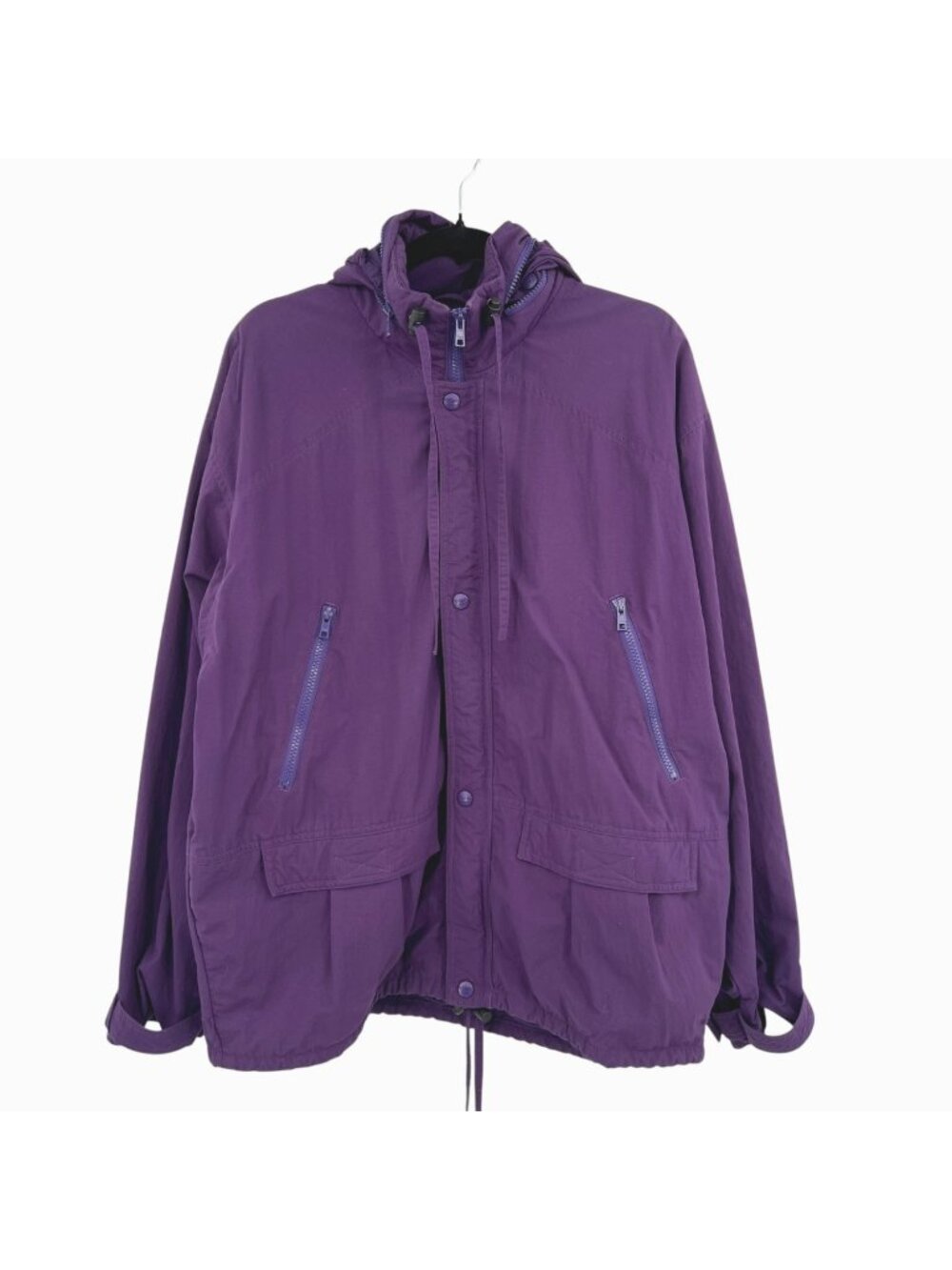 LL Bean Vintage 90s Mens Purple Nylon Windbreaker Mountain Hooded Jacket Large